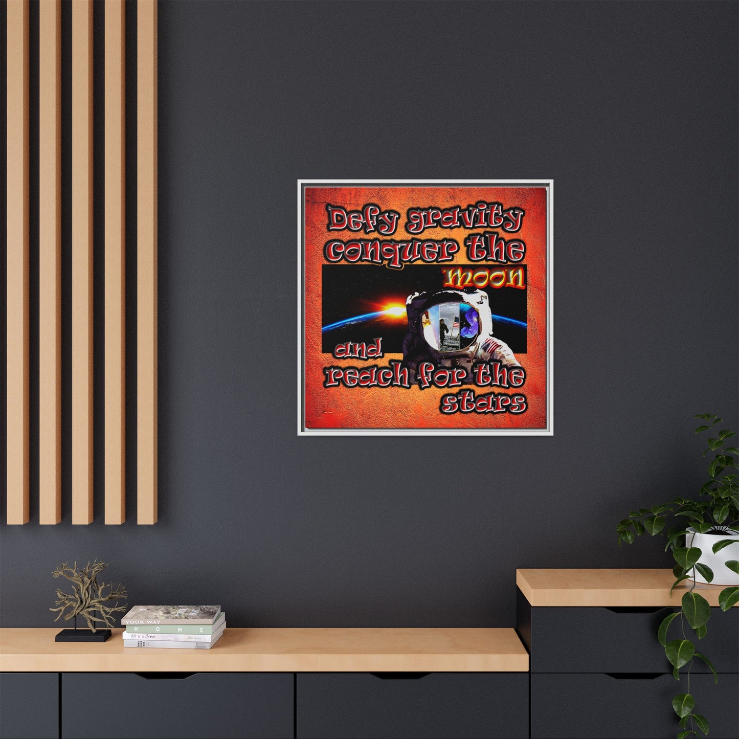 defy conquer reach - framed canvas art (burnt orange)