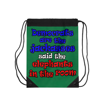 donkeys and elephants - Drawstring Bag (dark green)