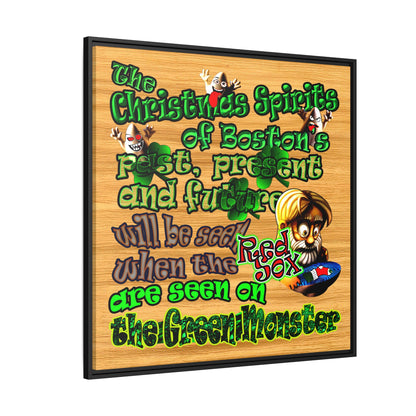 christmas spirits of boston - framed canvas art (butterscotch wood finish)