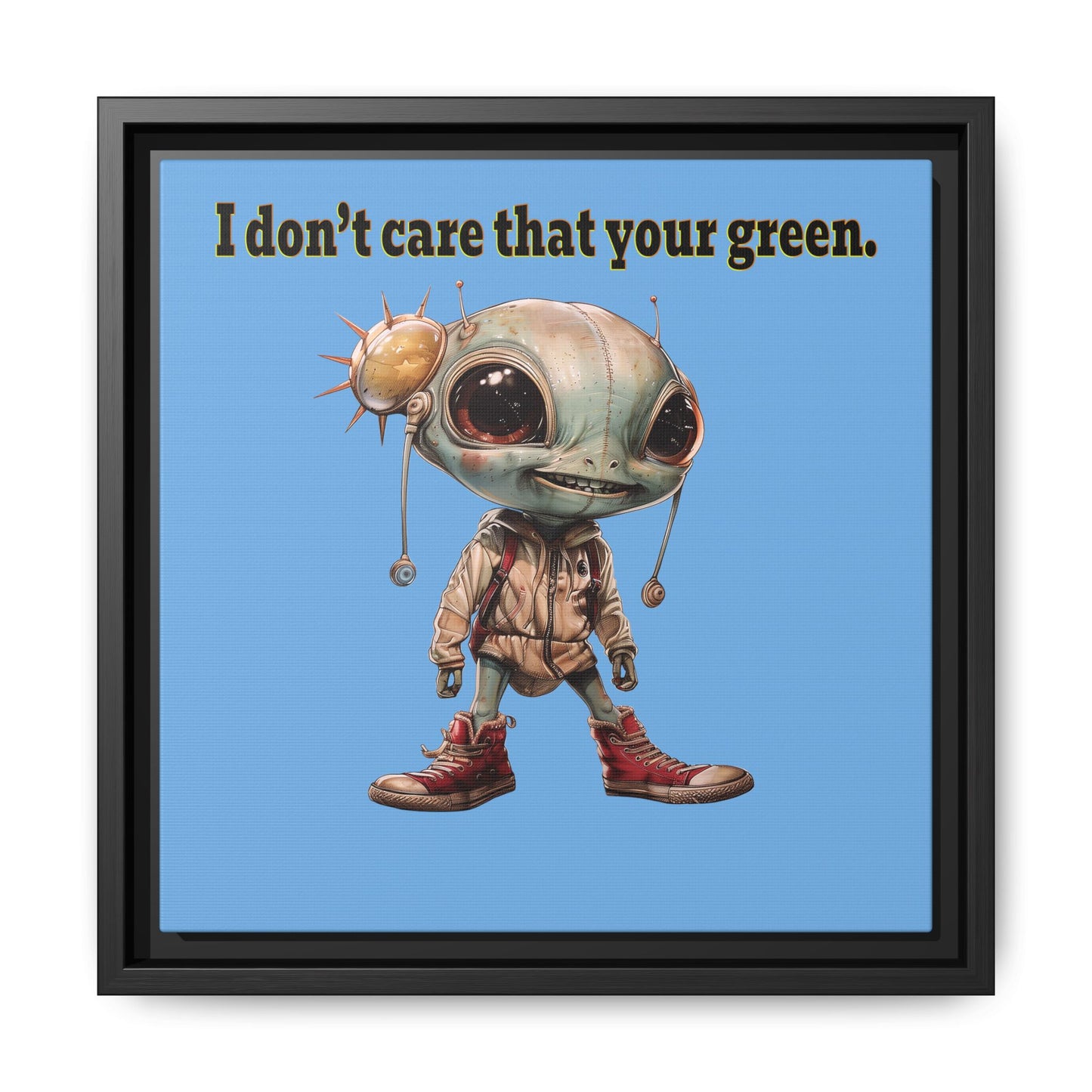 I don't care that your green - framed canvas art (light blue)