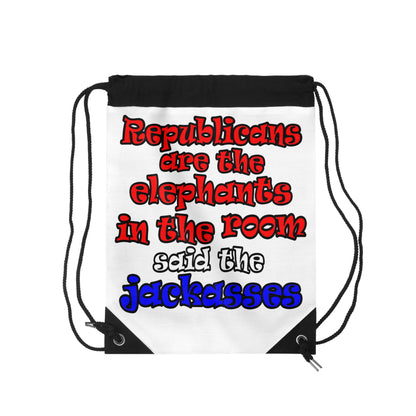 donkeys and elephants - Drawstring Bag (white)