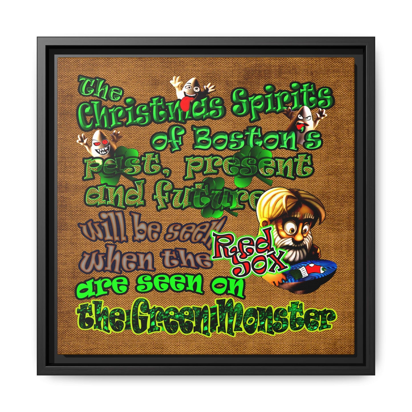 christmas spirits of boston - framed canvas art (brown papyrus)