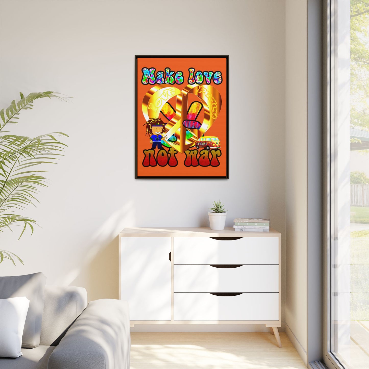 love peace - framed canvas art (orange)
