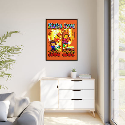 love peace - framed canvas art (orange)