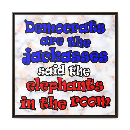 donkeys and elephants - framed canvas art (white marble)