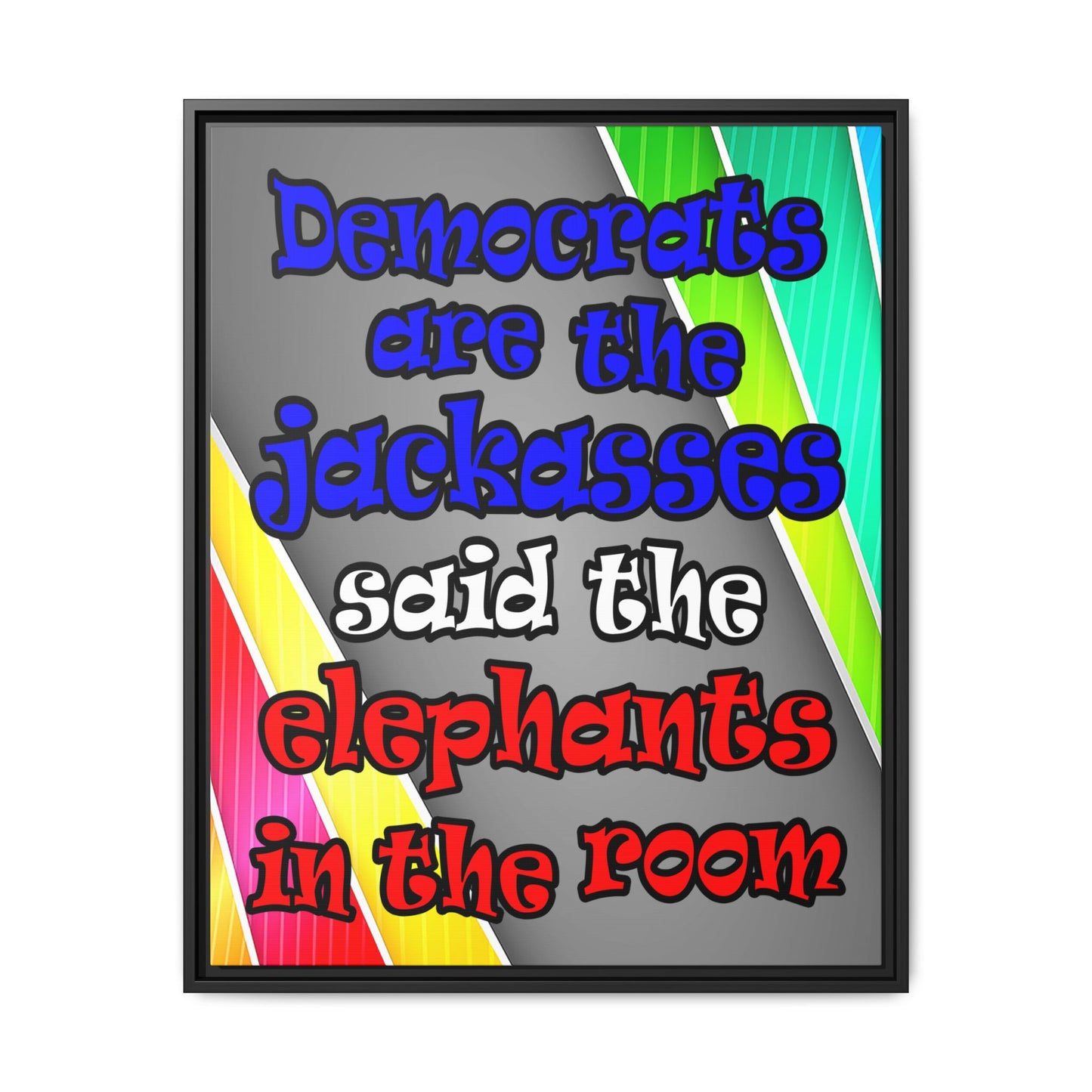 donkeys and elephants - framed canvas art (rainbow split)
