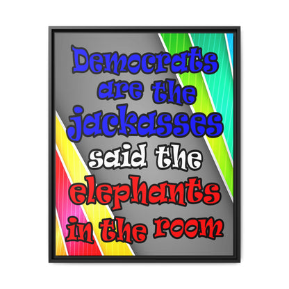 donkeys and elephants - framed canvas art (rainbow split)