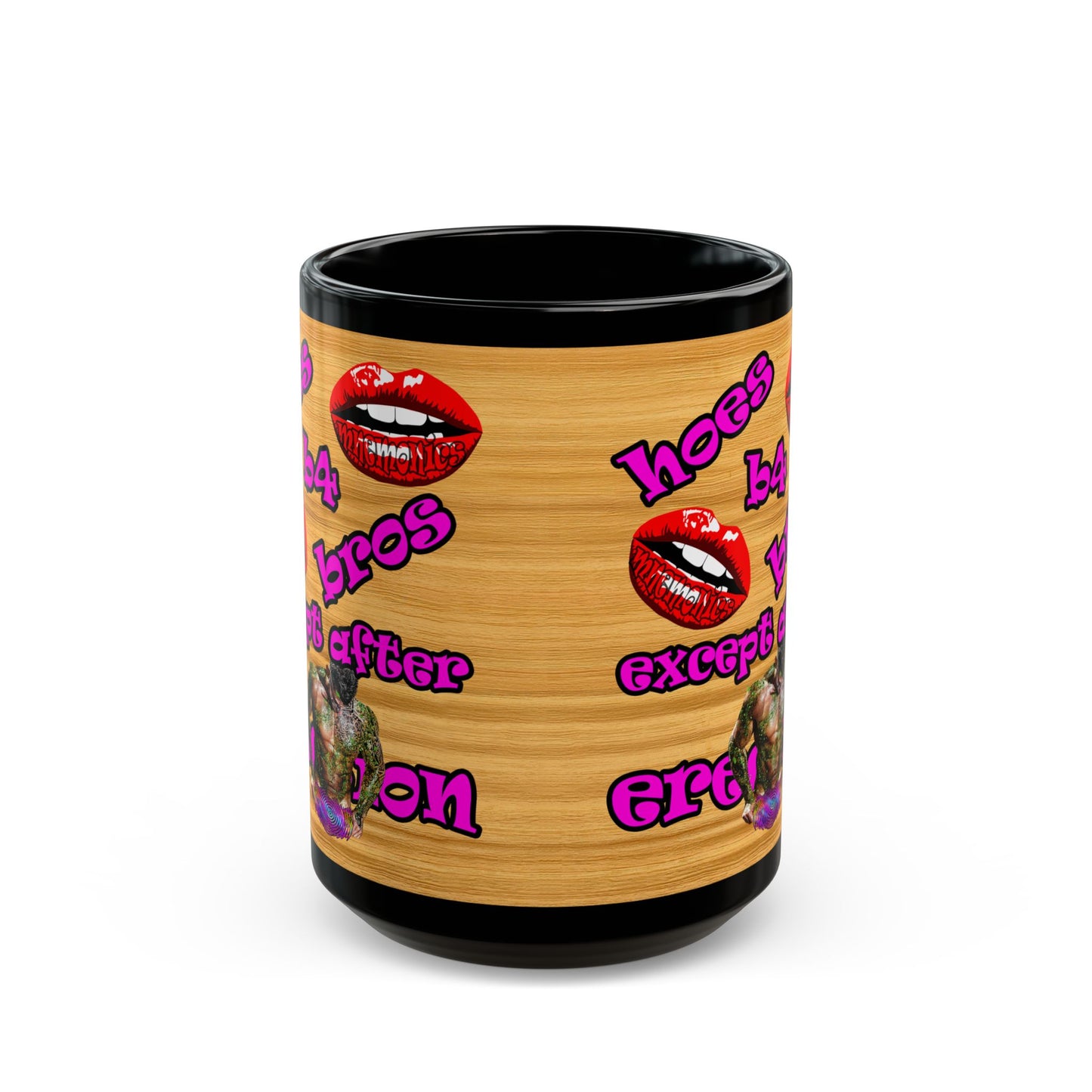 hoes b4 bros - Black Mug (butterscotch wood finish)