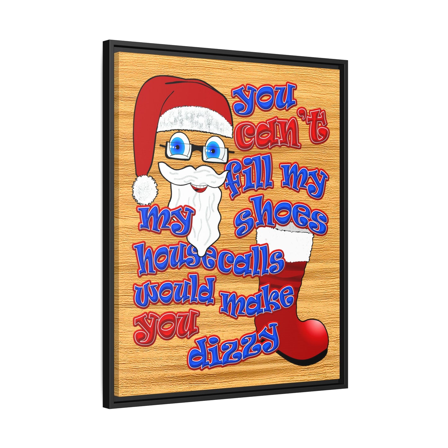 santa's shoes - framed canvas art (butterscotch wood finish)