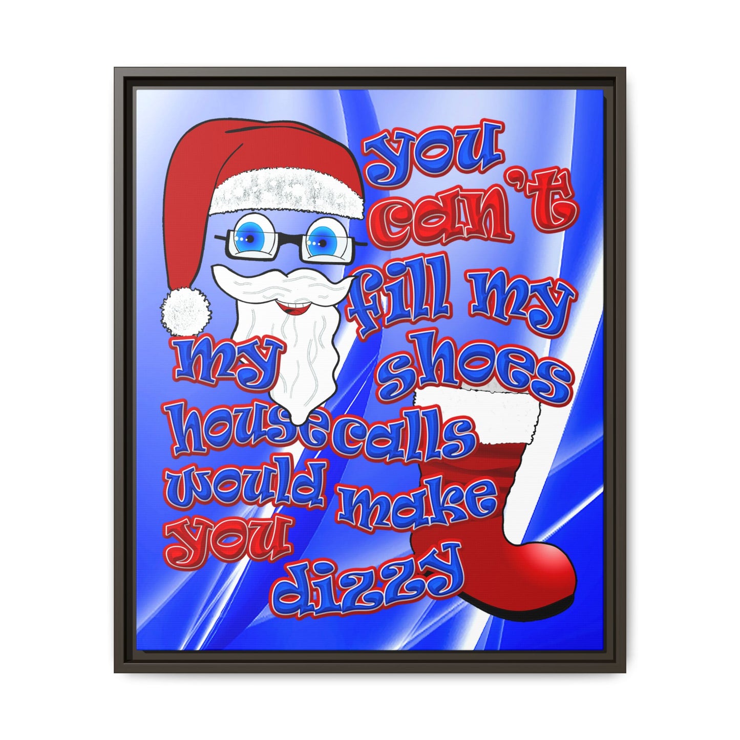 santa's shoes - framed canvas art (blue-white wave)