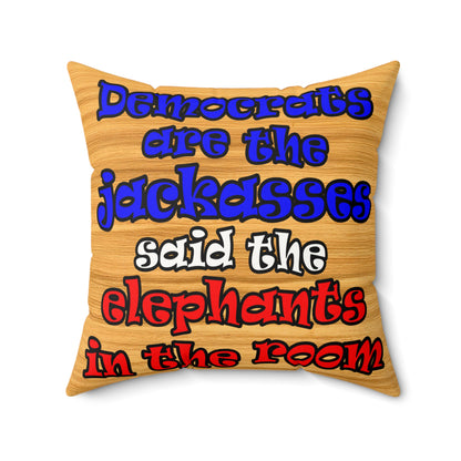 donkeys and elephants - Faux Suede Square Pillow - (butterscotch wood finish)