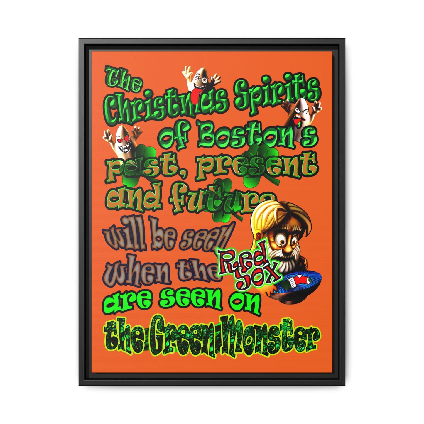 christmas spirits of boston - framed canvas art (orange)
