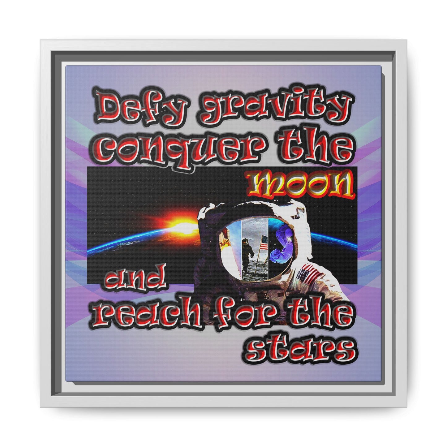 defy conquer reach - framed canvas art (light blue-pink wave)