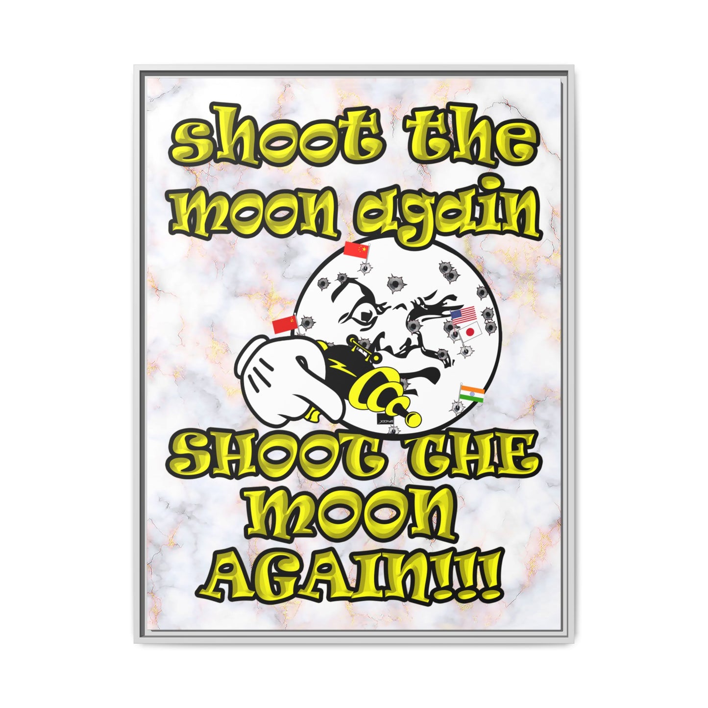shoot the moon again - framed canvas art (white marble)