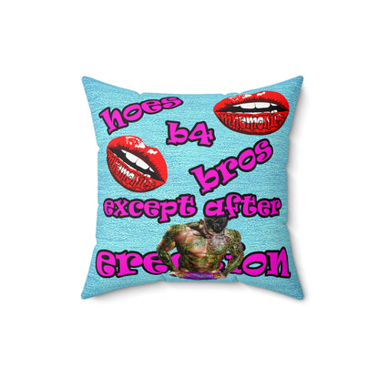 hoes b4 bros - Faux Suede Square Pillow - (faded blue)