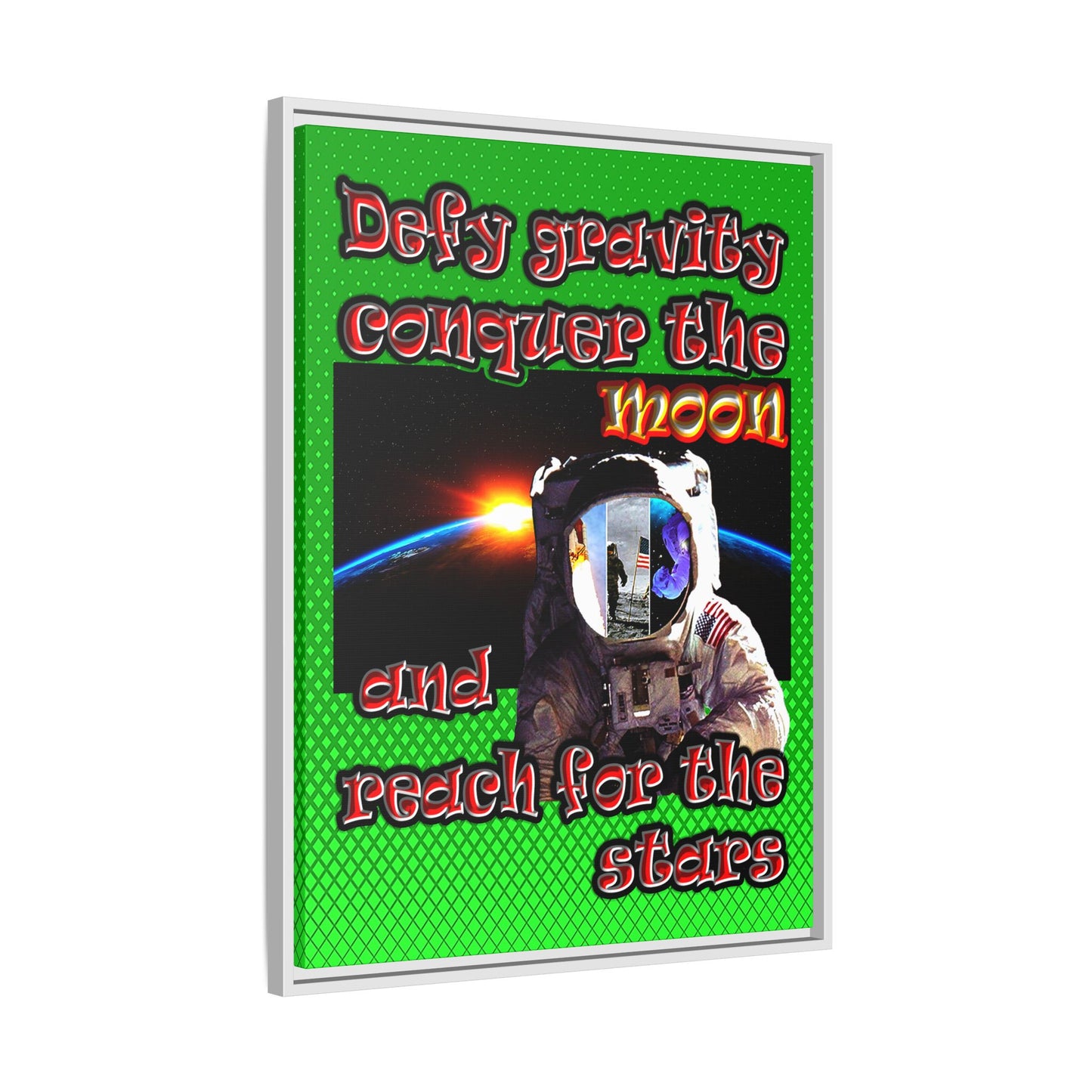 defy conquer reach - framed canvas art (logo green)