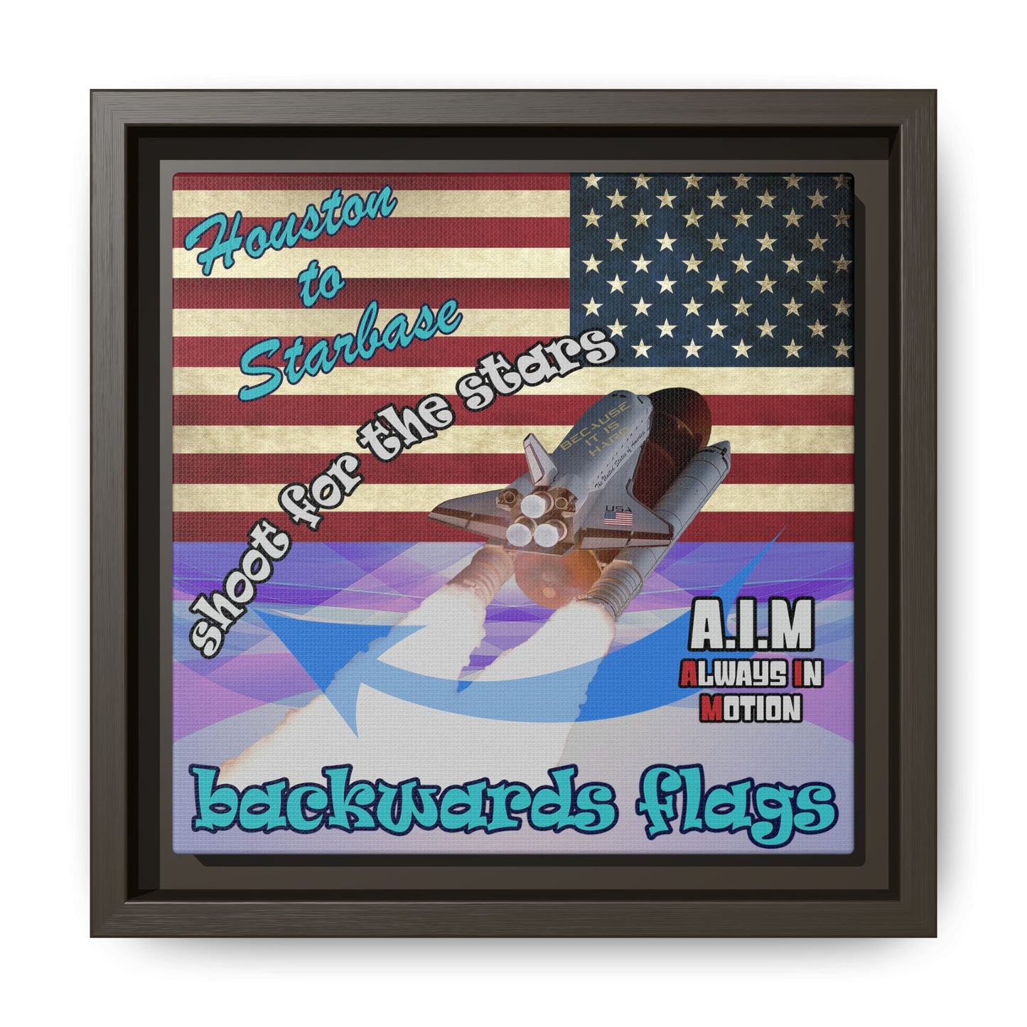 shoot for the stars - framed canvas art (light blue-pink wave)