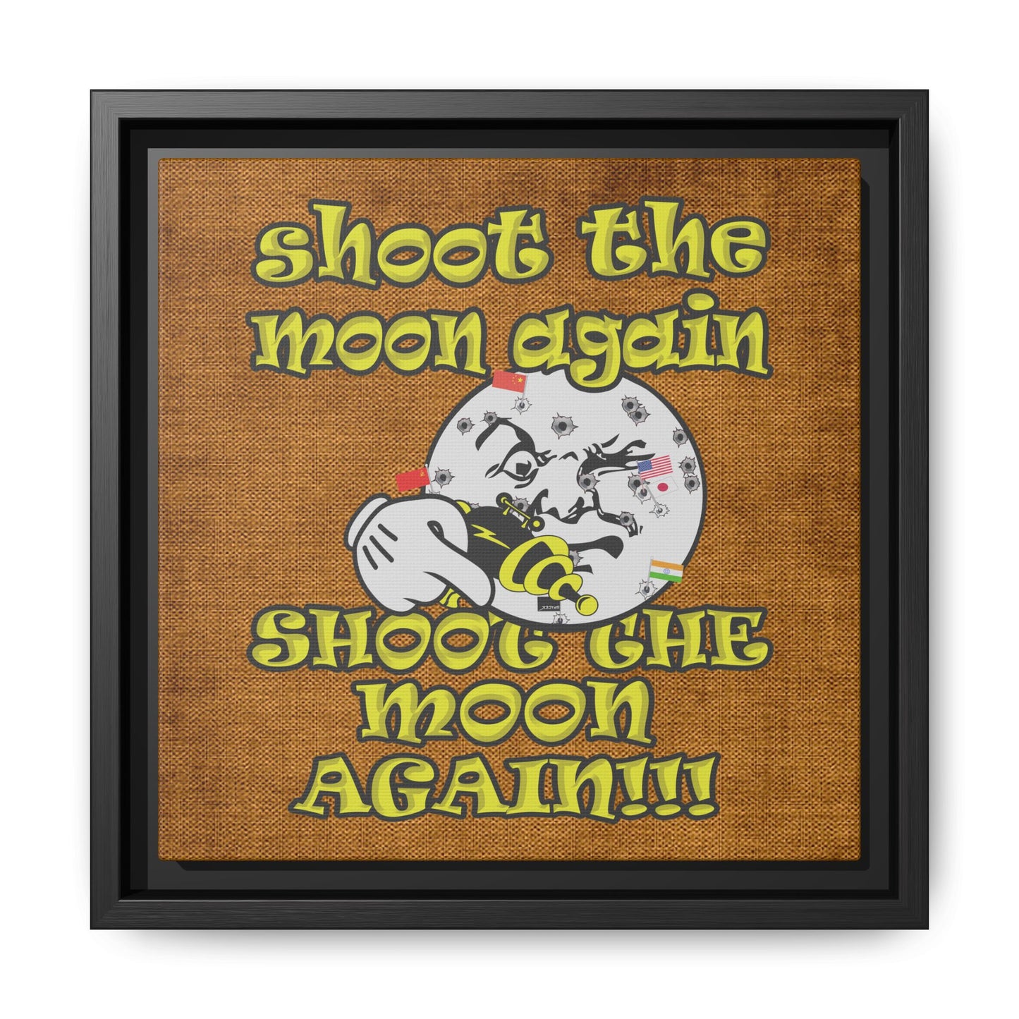 shoot the moon again - framed canvas art (brown papyrus)
