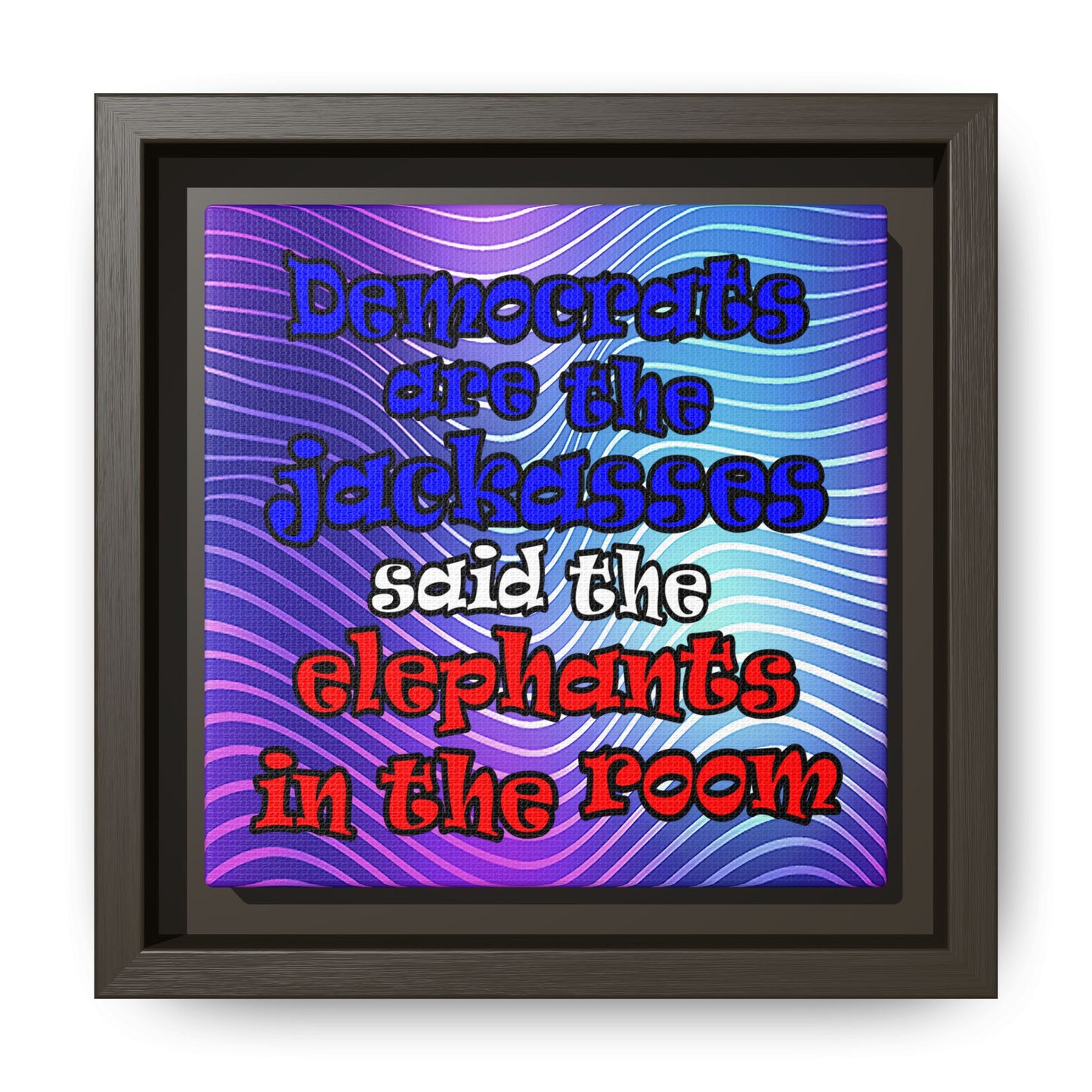 donkeys and elephants - framed canvas art (purple wave)