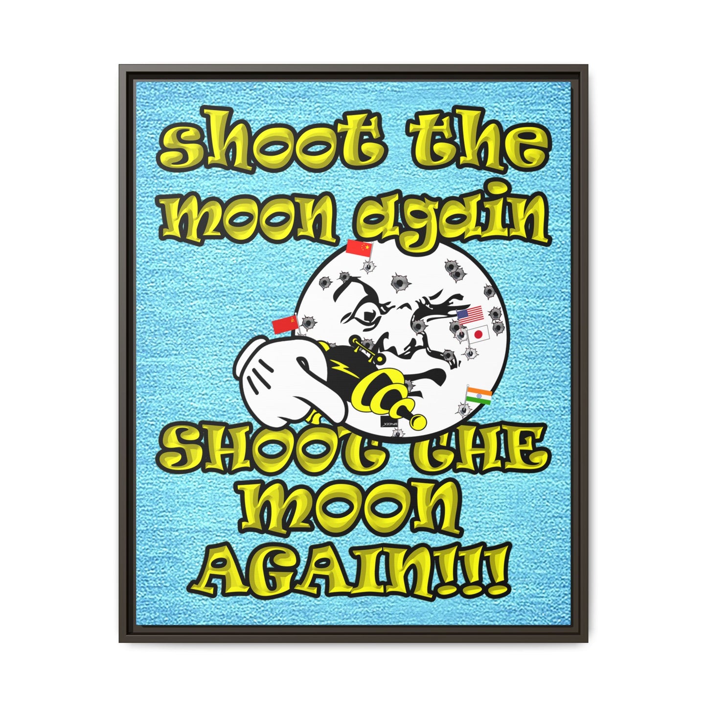 shoot the moon again - framed canvas art (faded blue)