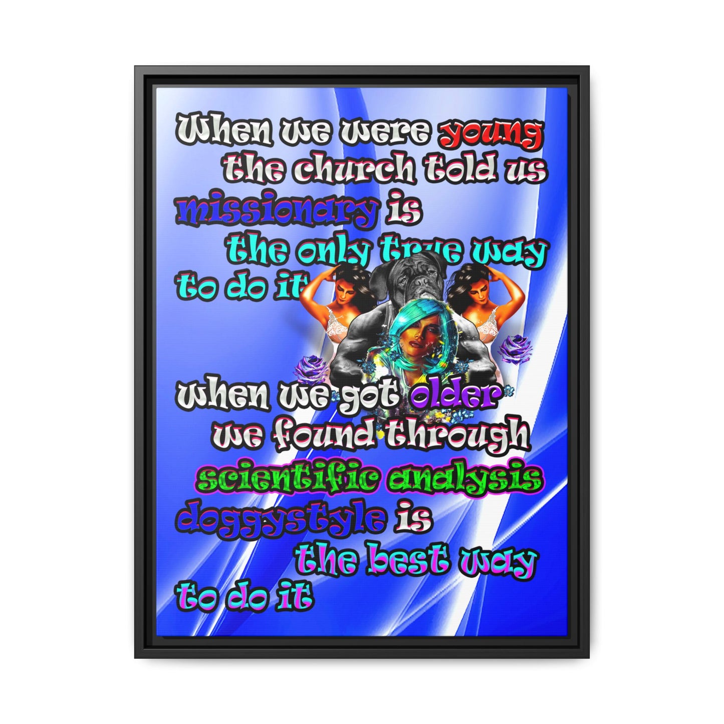 doggystyle - framed canvas art (blue-white wave)