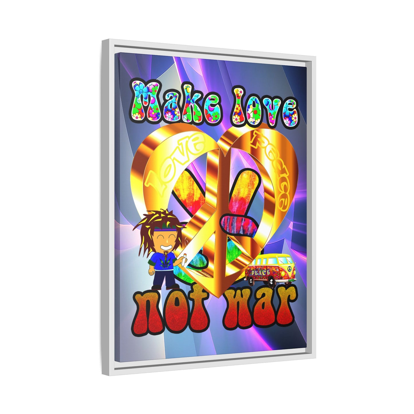 love peace - framed canvas art (grey-pink wave)