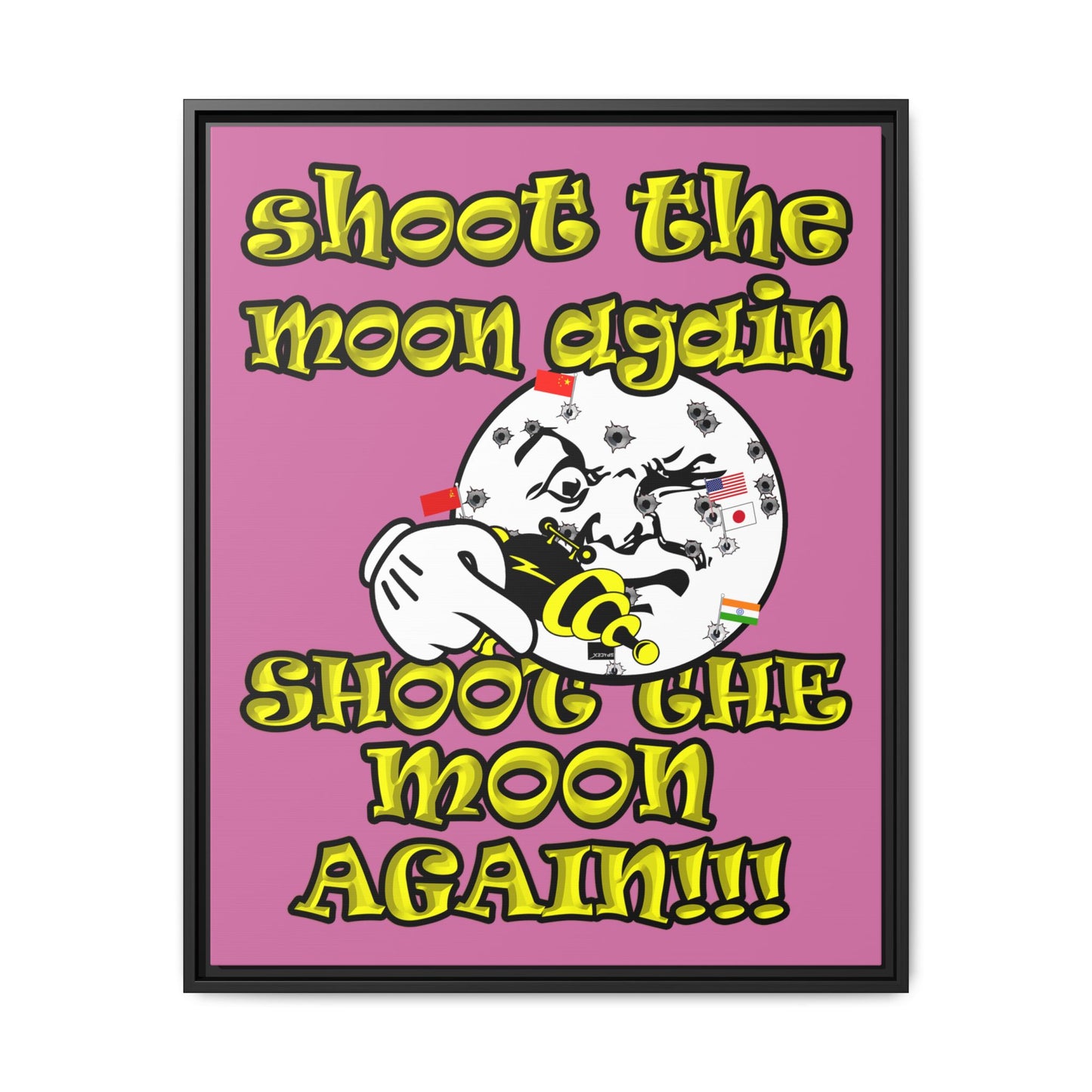 shoot the moon again - framed canvas art (light pink)
