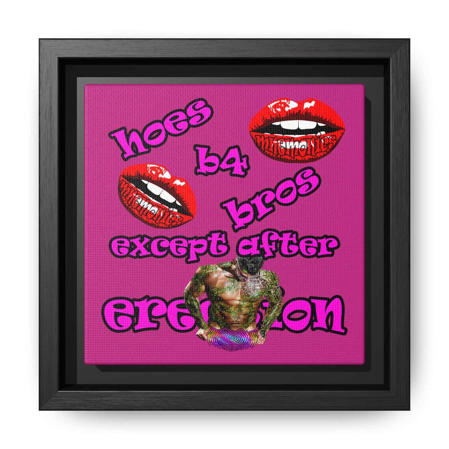 hoes b4 bros - framed canvas art (pink)