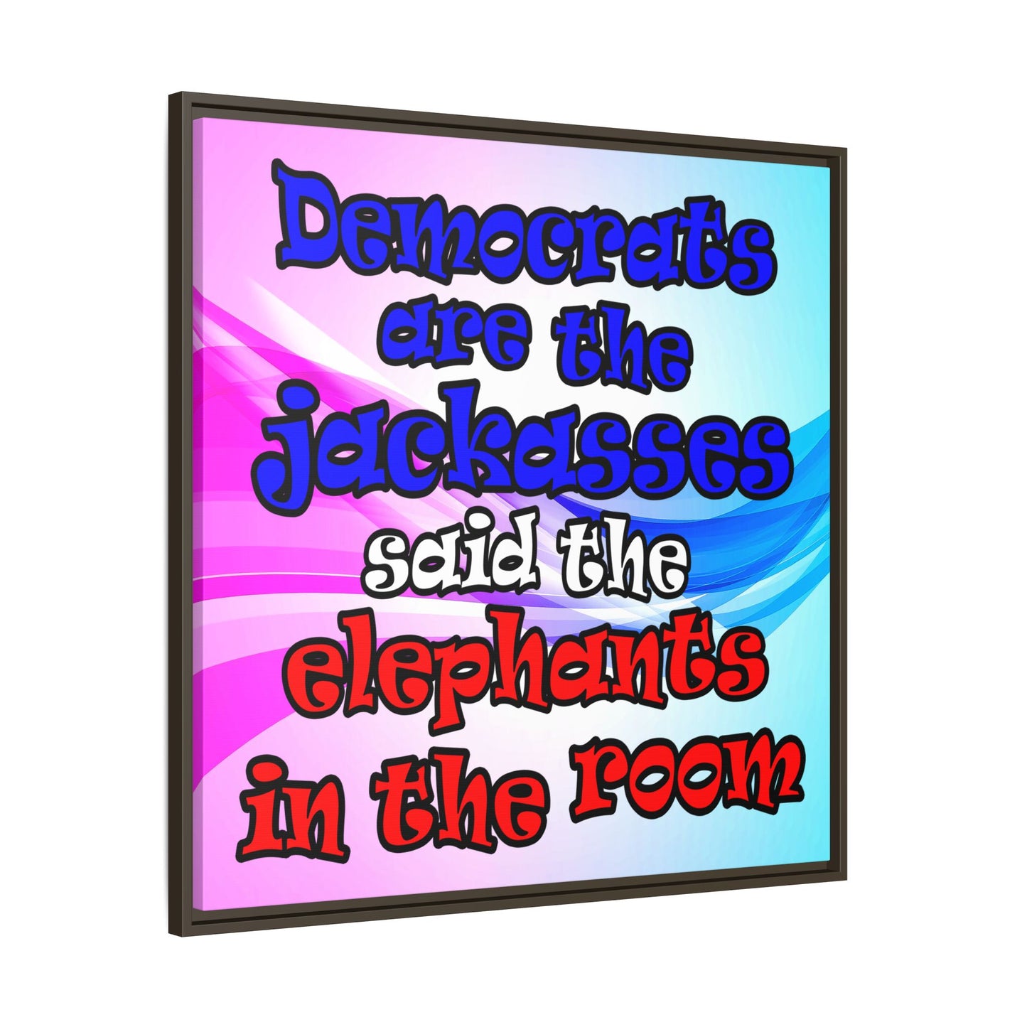 donkeys and elephants - framed canvas art (light blue-pink wave)