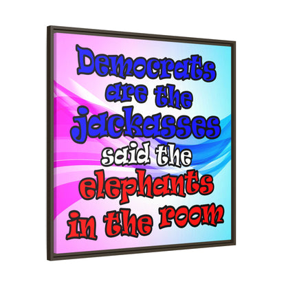 donkeys and elephants - framed canvas art (light blue-pink wave)