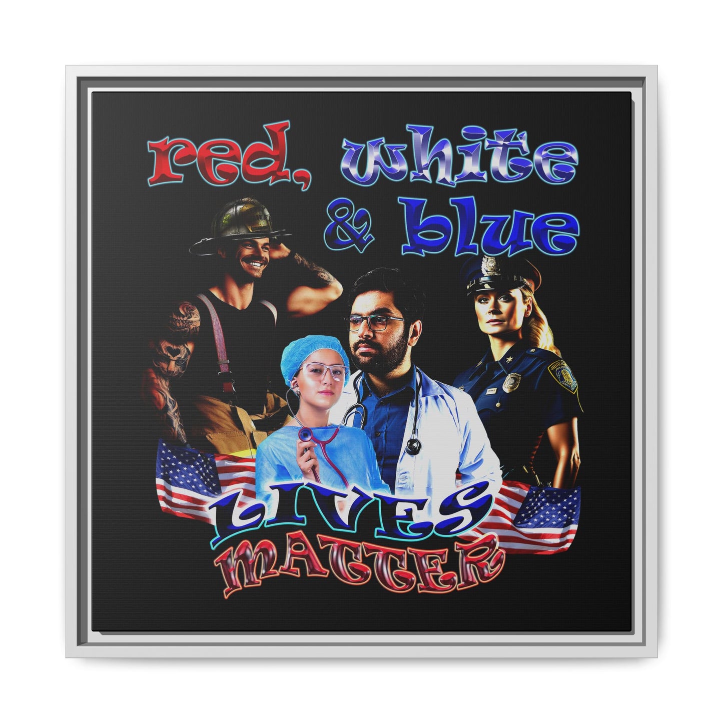 rw&b lives matter - framed canvas art (black)