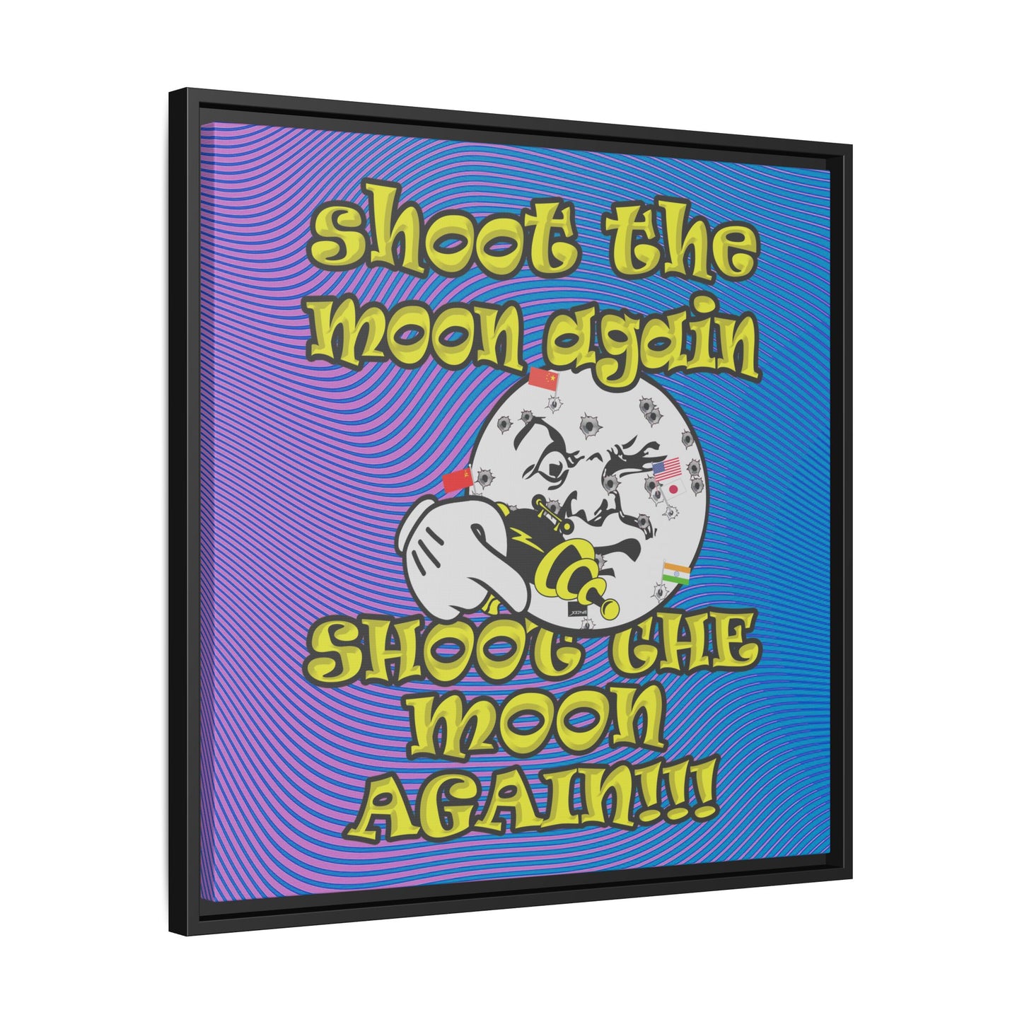 shoot the moon again - framed canvas art (light blue-purple wave)