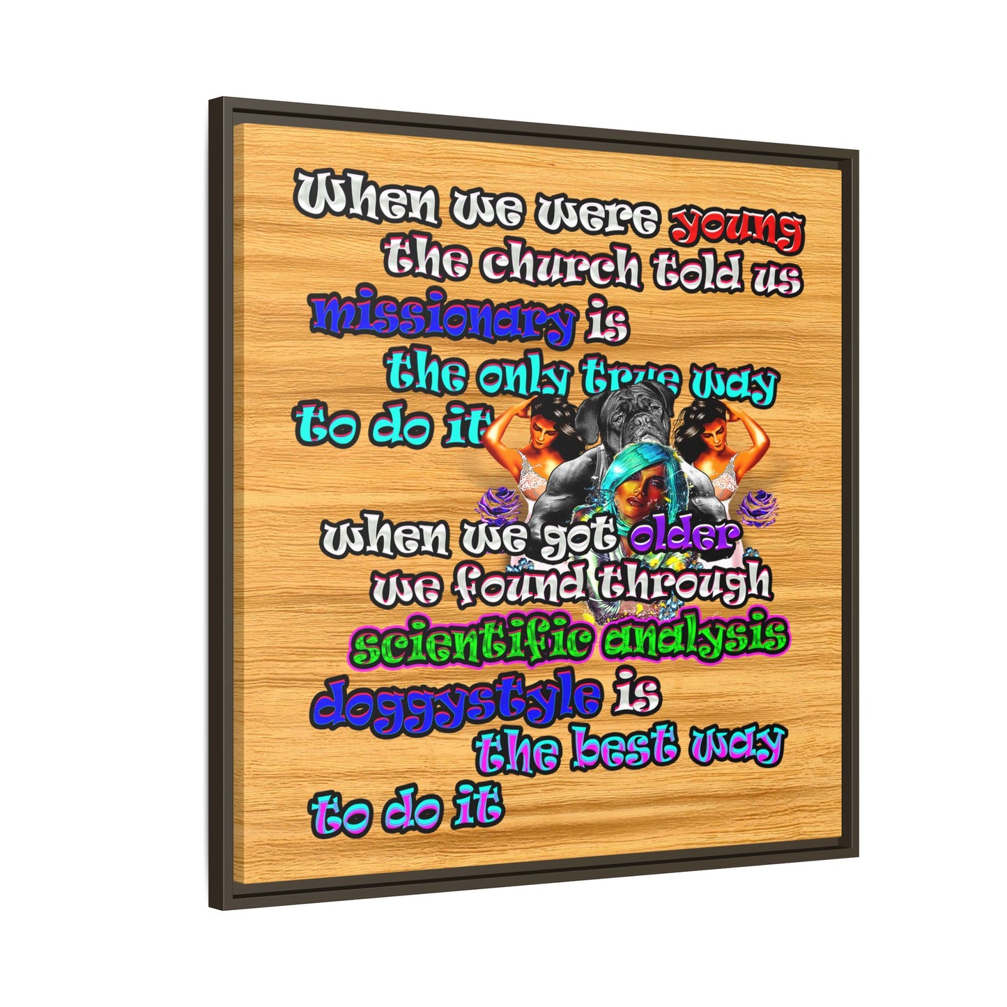 doggystyle - framed canvas art (butterscotch wood finish)