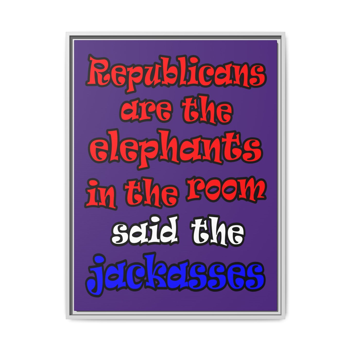 donkeys and elephants - framed canvas art (purple)