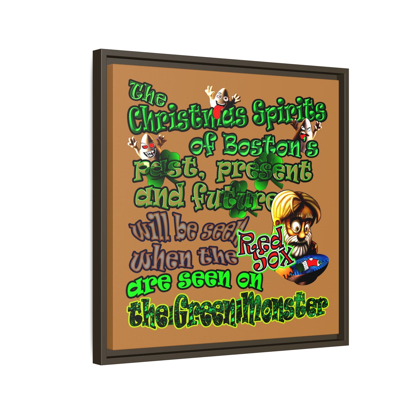christmas spirits of boston - framed canvas art (light brown)