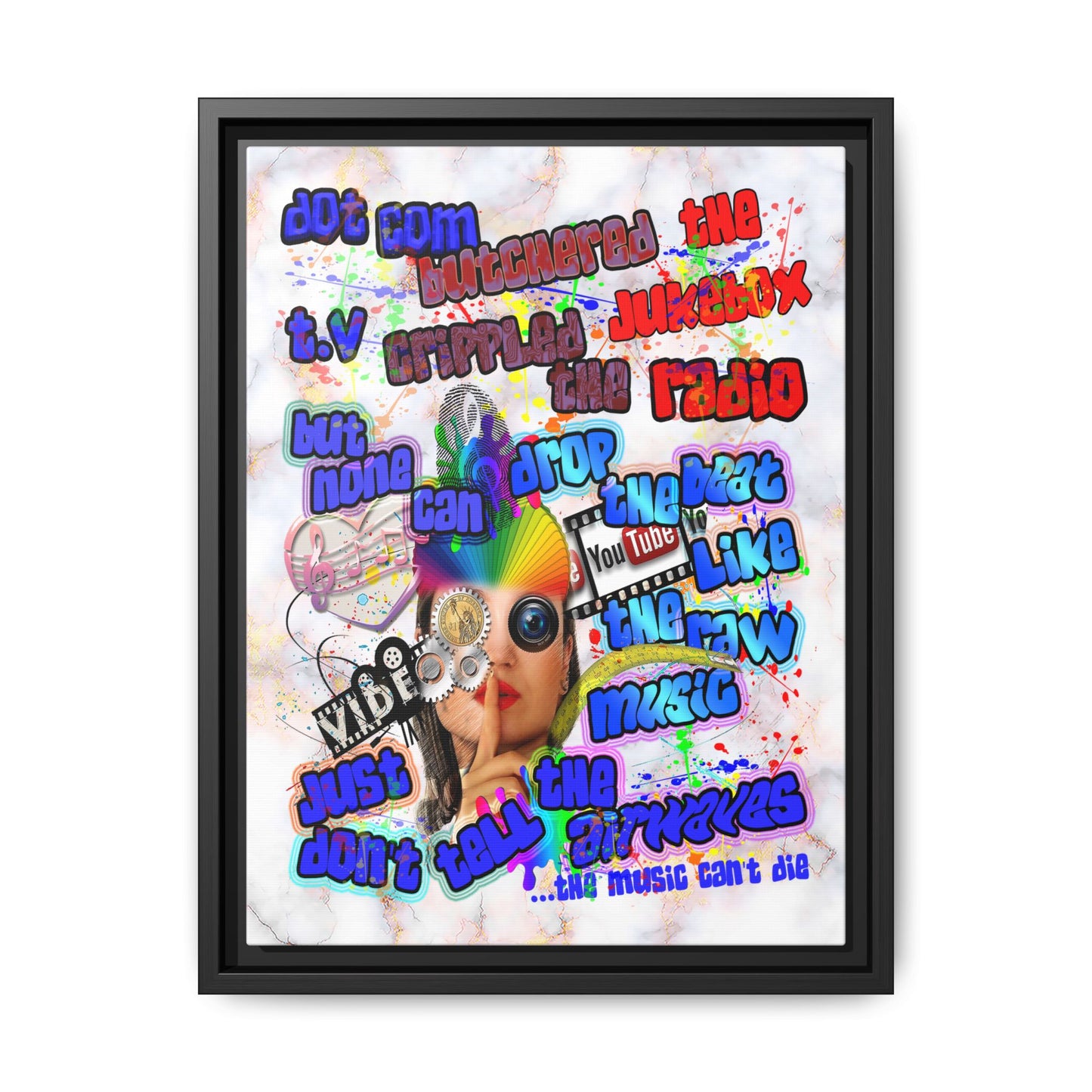 drop the beat - framed canvas art (white marble)