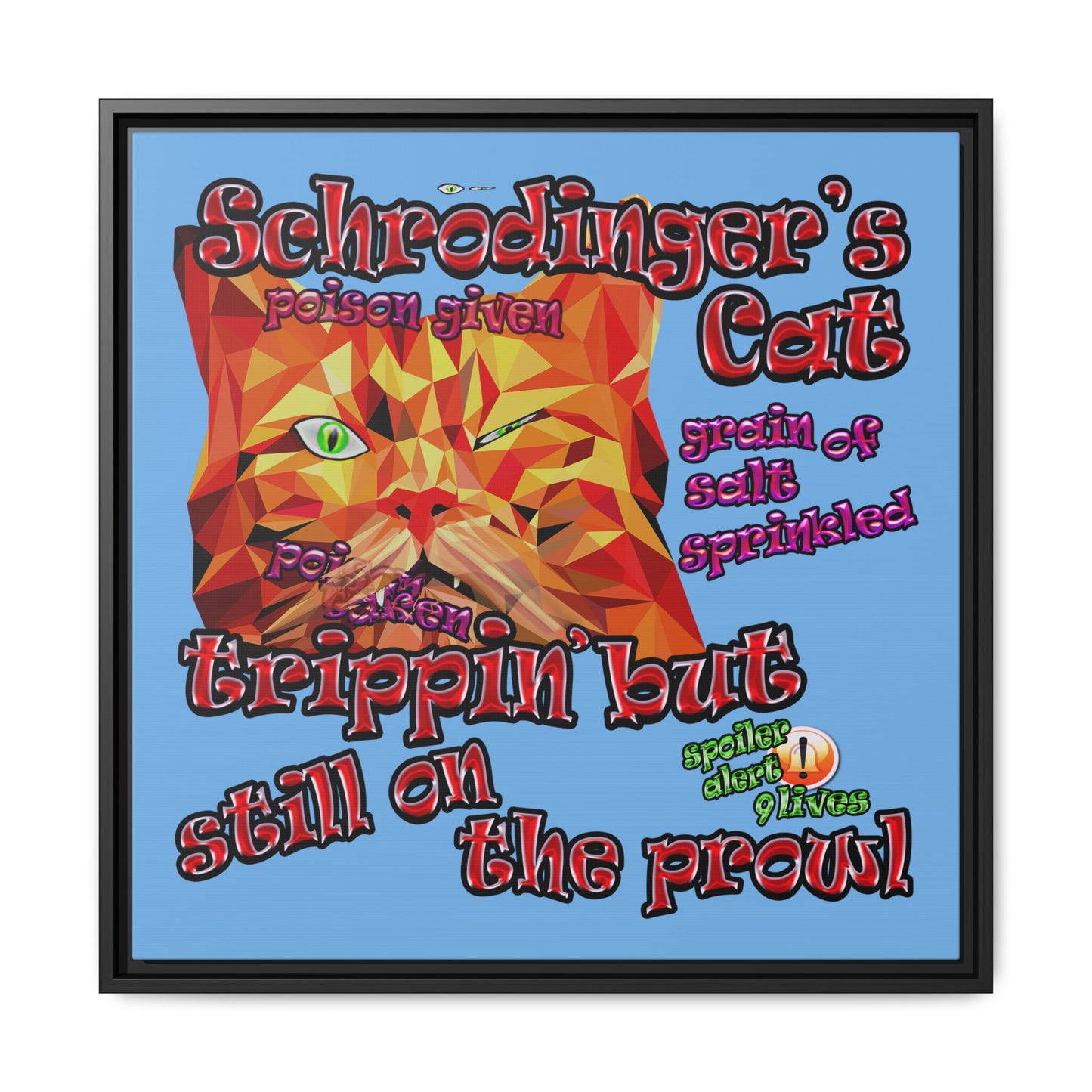 schrodinger's cat - framed canvas art (light blue)