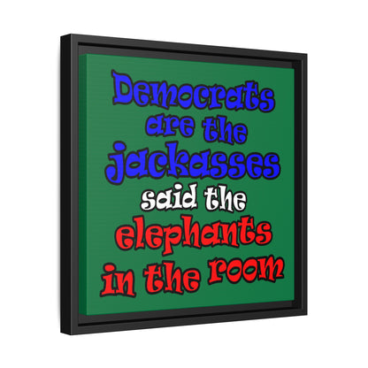 donkeys and elephants - framed canvas art (dark green)