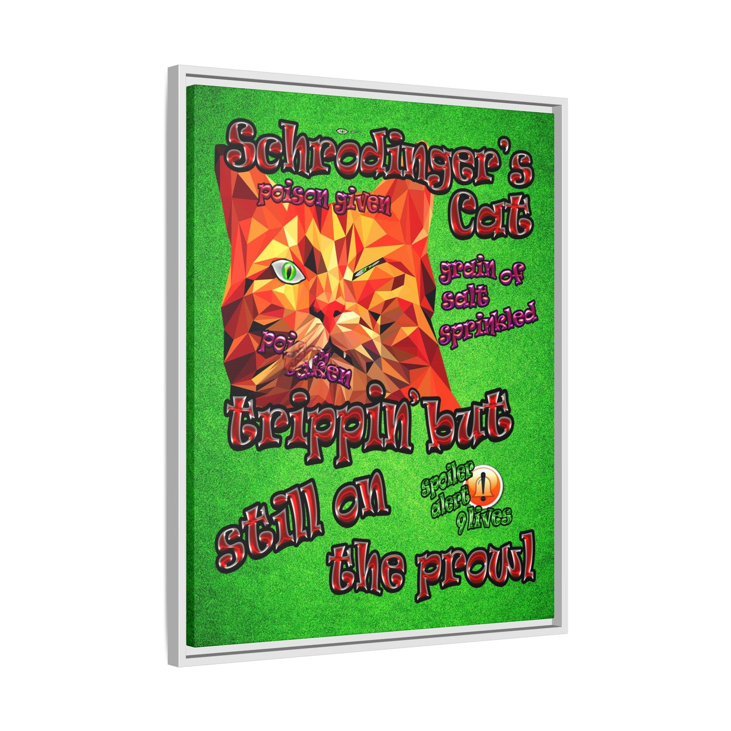 schrodinger's cat - framed canvas art (green turf)