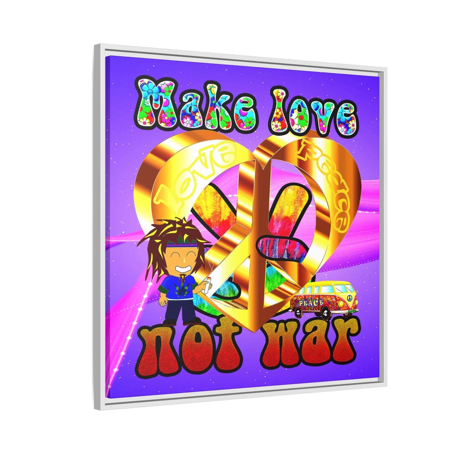 love peace - framed canvas art (purple-pink wave)