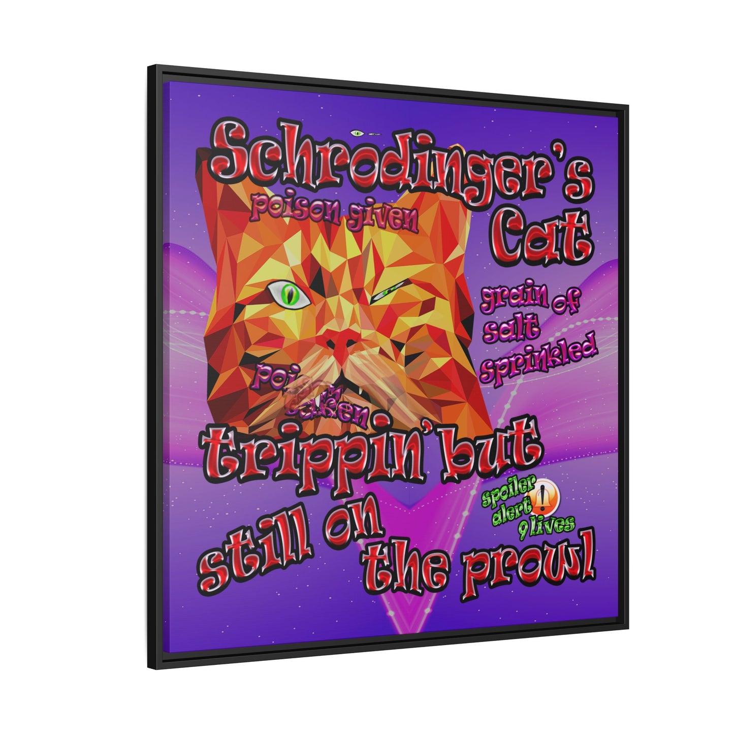 schrodinger's cat - framed canvas art (purple-pink wave)