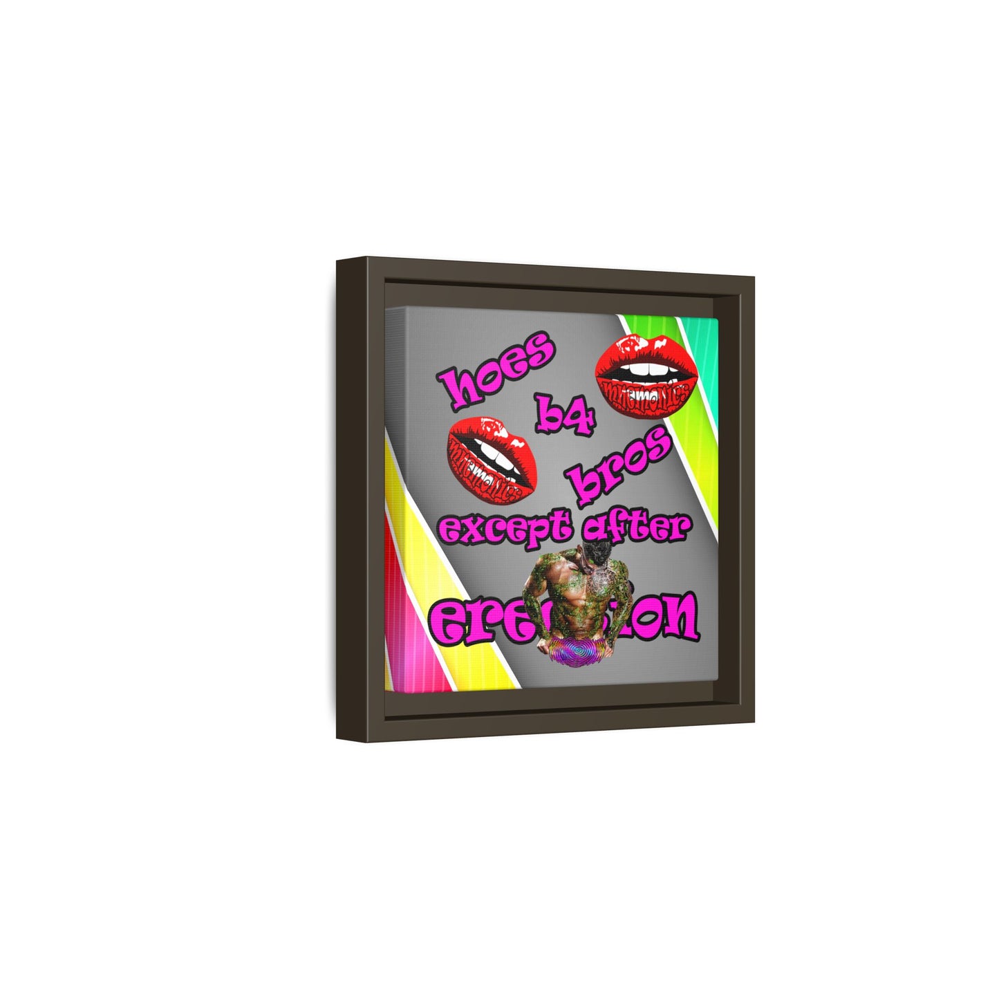 hoes b4 bros - framed canvas art (rainbow split)