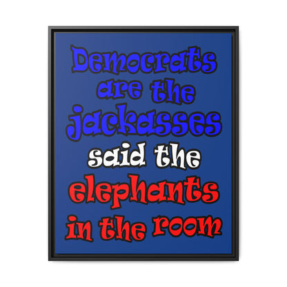 donkeys and elephants - framed canvas art (dark blue)
