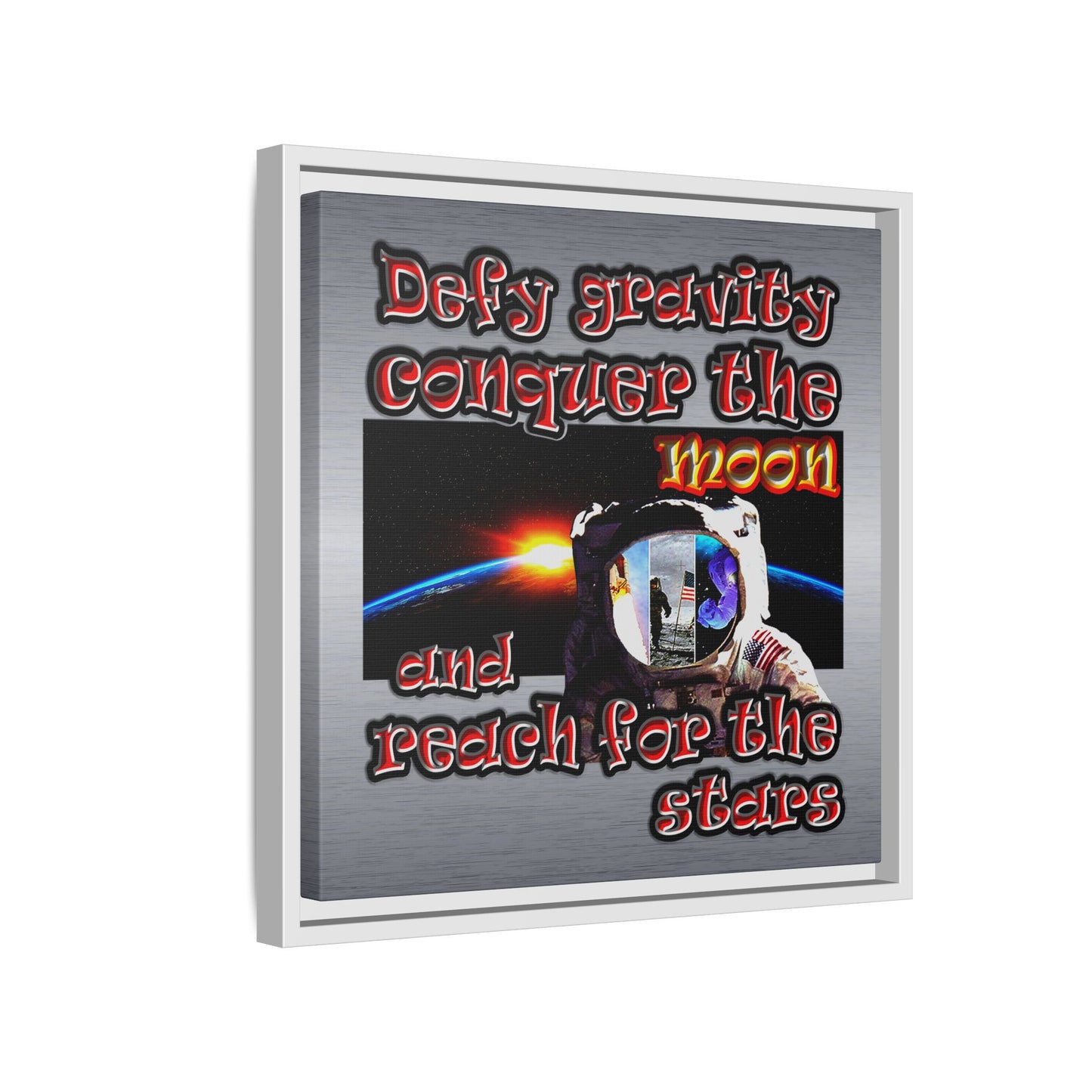 defy conquer reach - framed canvas art (brushed nickel)