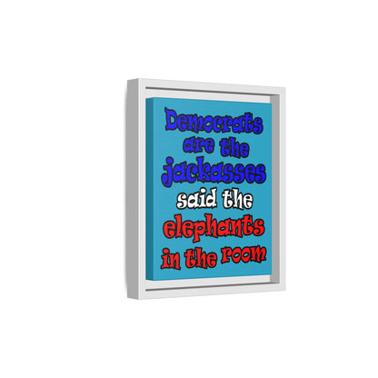 donkeys and elephants - framed canvas art (turquoise)