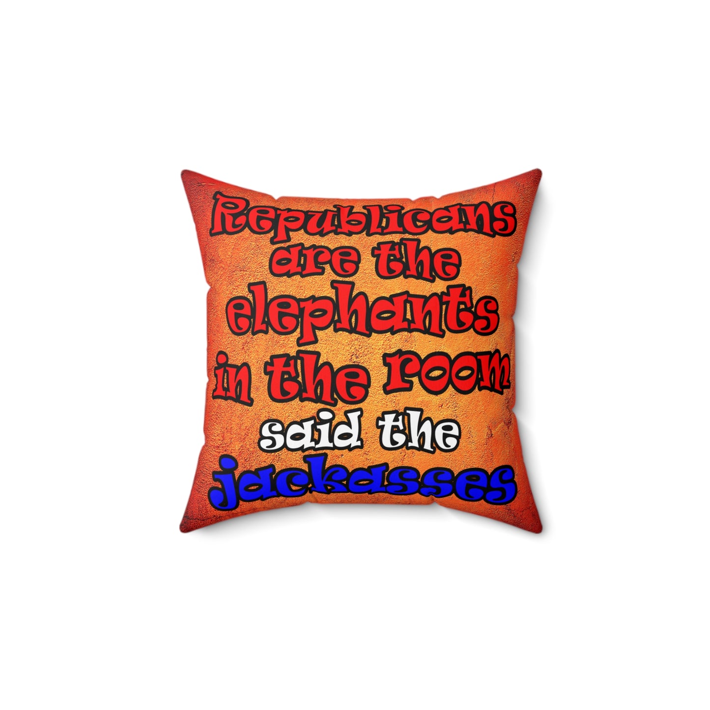 donkeys and elephants - Spun Polyester Square Pillow - (burnt orange)