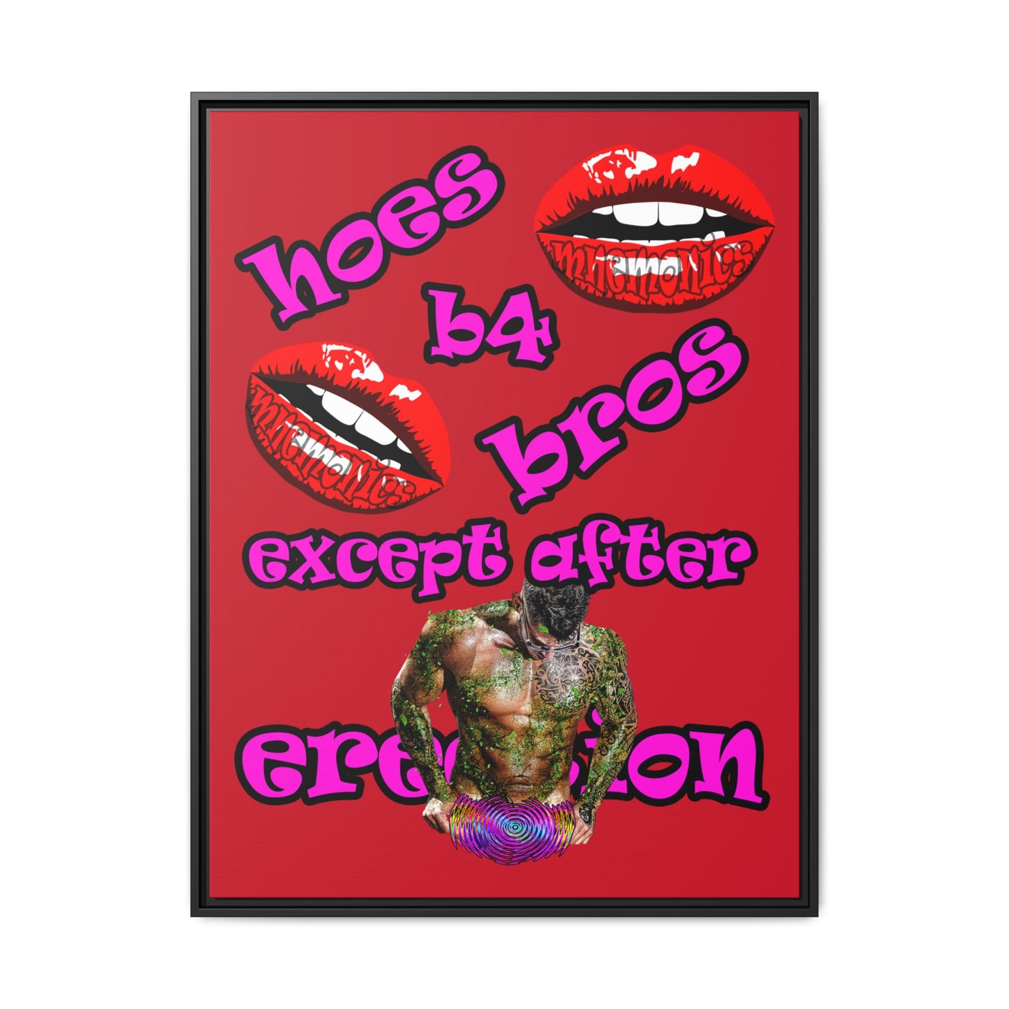 hoes b4 bros - framed canvas art (dark red)