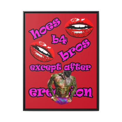 hoes b4 bros - framed canvas art (dark red)