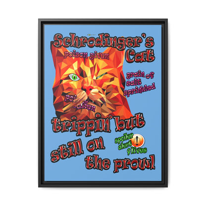 schrodinger's cat - framed canvas art (light blue)