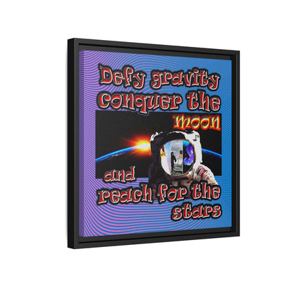 defy conquer reach - framed canvas art (light blue-purple wave)